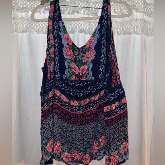 Angie Tops - Angie Floral Tank Top - Navy and Pink